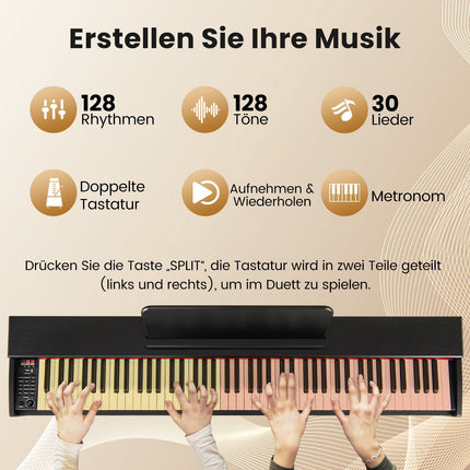 88-Key Digital Piano, Hammer-Action Weighted, 3-Pedal Stand