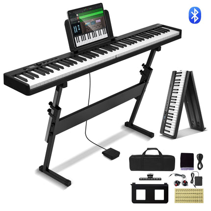 88-Key Folding Keyboard Piano – Bluetooth MIDI, Stand Kit