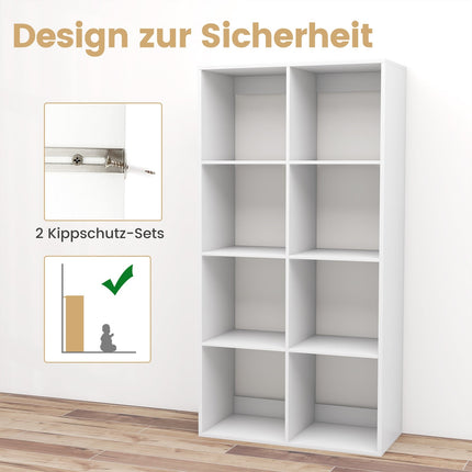 8-Cube Bookshelf with Back Rail & Anti-Tip Kit, White
