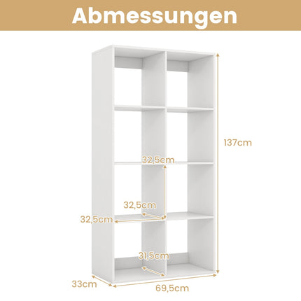 8-Cube Bookshelf with Back Rail & Anti-Tip Kit, White