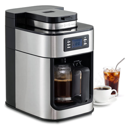 8-Cup Coffee Maker with Grinder & Timer, Glass Carafe