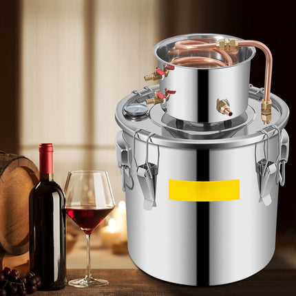 8 Gal Stainless Steel Alcohol Still, Copper Coil, Thermometer