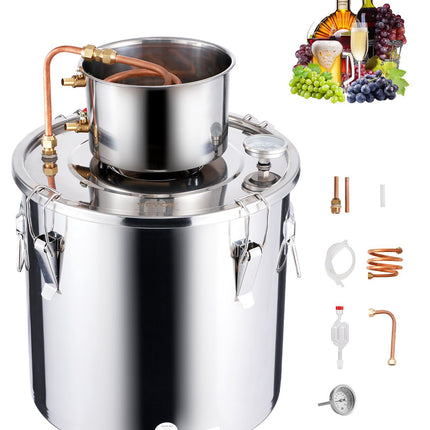8 Gal Stainless Steel Alcohol Still with Copper Coil, Thermometer