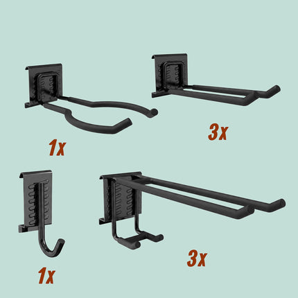 8-Piece Black Wall Hook Set for Garage Organization
