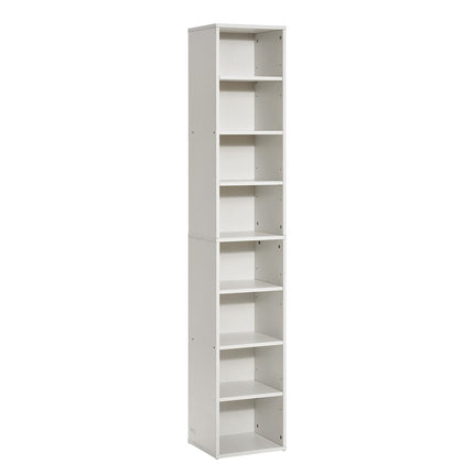8-Tier Narrow Bookcase, 71 Inch, Adjustable Shelves, White
