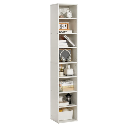 8-Tier Narrow Bookcase, 71 Inch, Adjustable Shelves, White