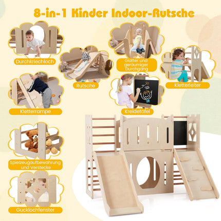 8-in-1 Indoor Wooden Playground with Slide & Ladder