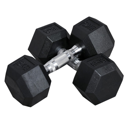 8 kg Hexagon Dumbbells Set, cast iron, knurled grips