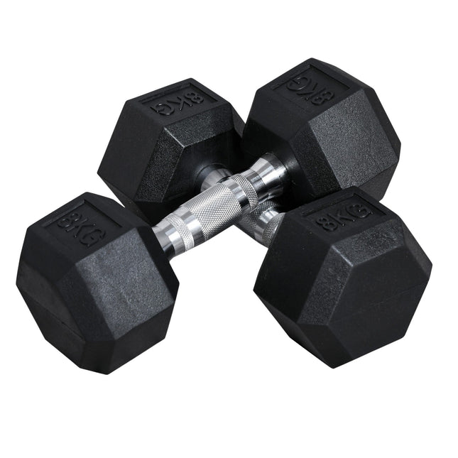 8 kg Hexagon Dumbbells Set, cast iron, knurled grips