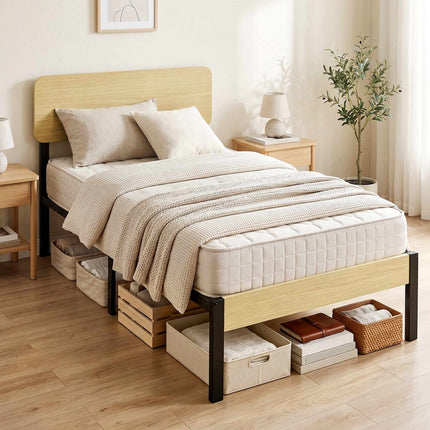90 x 200 cm Metal Bed Frame with Headboard, Storage