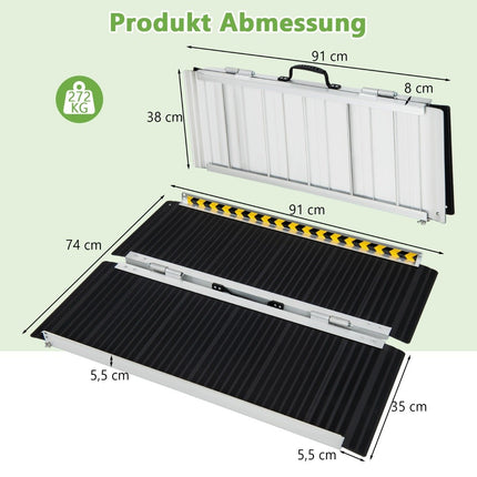 91 x 74 cm wheelchair ramp, portable & anti-slip folding ramp, load-bearing up to 272 kg, aluminium