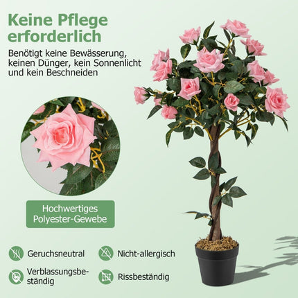 93 cm rose tree with 21 pine roses & natural trunk artificial tree with flowers