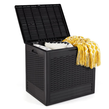 96L Outdoor Storage Box, Lockable Lid, Rattan Pattern