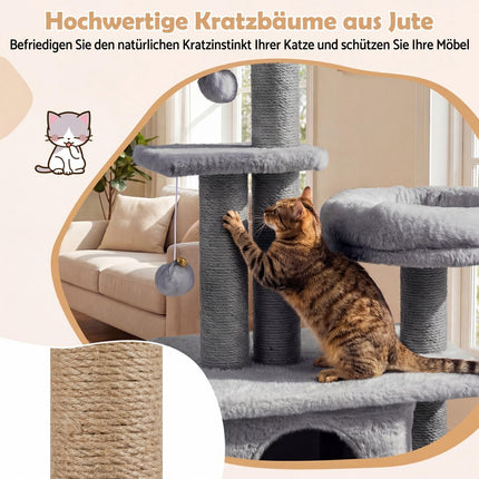 96 cm Cat Tree with Condo, Platform, Bed & Toys, Grey