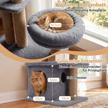 96 cm Cat Tree with Condo, Platform, Bed & Toys, Grey