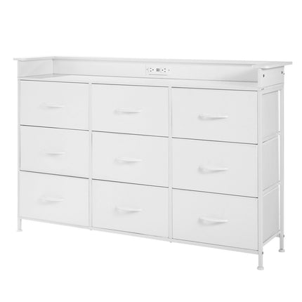 9 Drawer Tall Fabric Dresser with LED Lights, Outlet, White