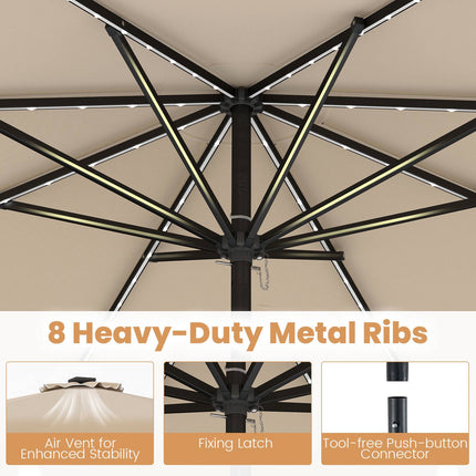 9 Ft Solar Patio Umbrella with LED Lights, Beige