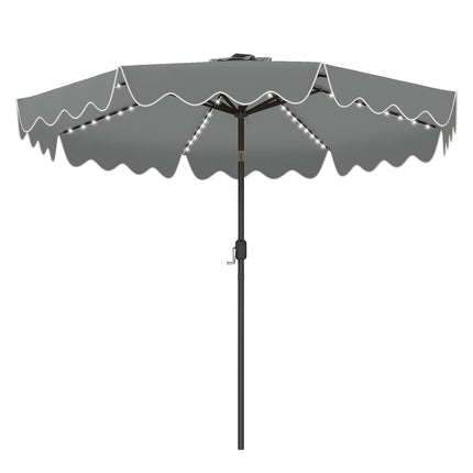 9 Ft Solar Patio Umbrella with LED Lights, Gray