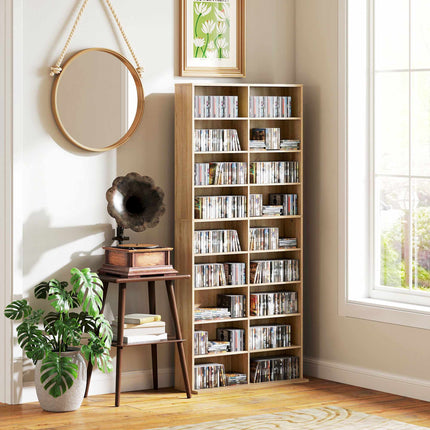 9-Tier DVD Shelf, 18 Compartments, Adjustable Shelves