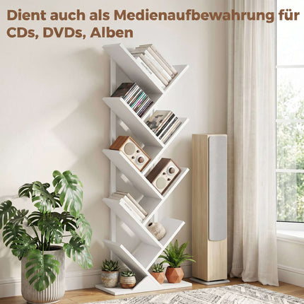 9-Tier Tree Bookshelf, White Industrial Steel Frame