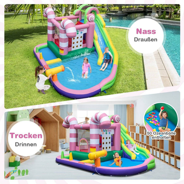 9-in-1 candy-themed water park with slide & water gun & tic-tac-toe game