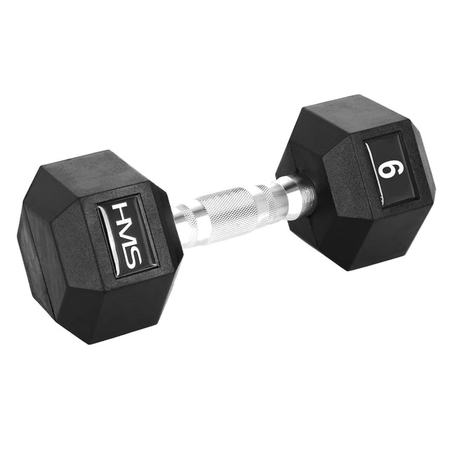 9 kg Rubber Hex Dumbbell, Knurled Grip Handle