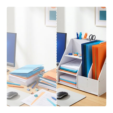 A4 Desk Organizer with Compartments – White MDF