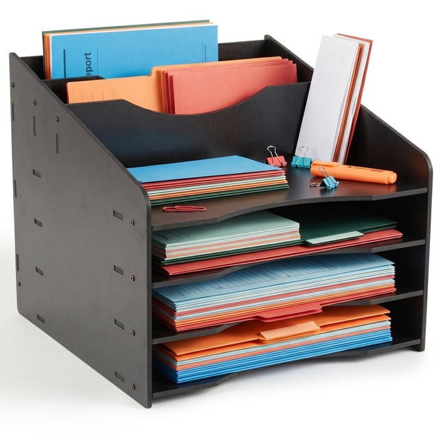 A4 Document Sorter, 6 Compartments, MDF, Black