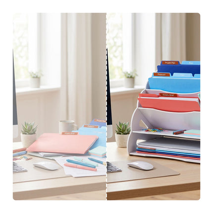 A4 MDF Desk Organiser, 5 Compartments - White