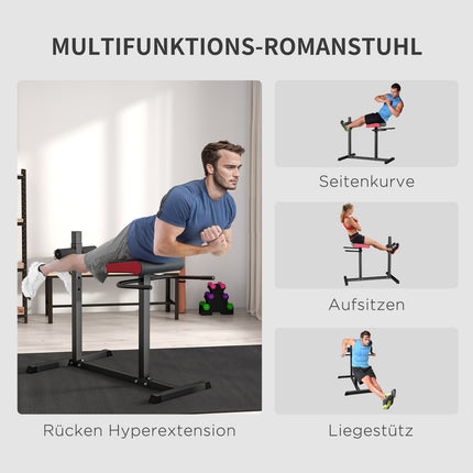 Abdominal & back trainer, activates muscles, 6 leg roller positions, side handles, steel frame