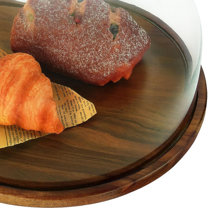 Acacia Wood Cake Stand with Glass Dome Lid