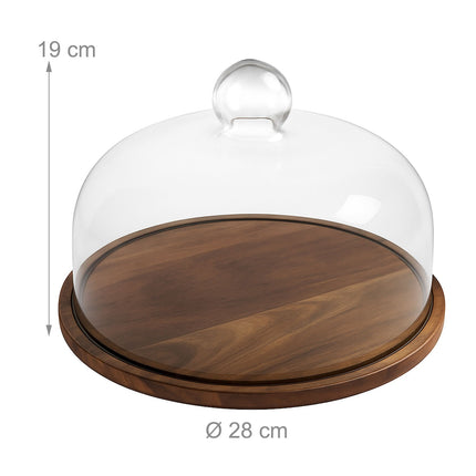 Acacia Wood Cake Stand with Glass Dome Lid