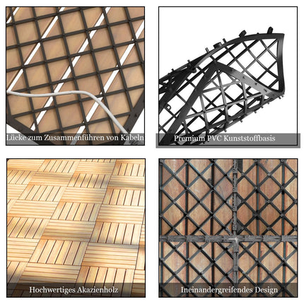 Acacia Wood Deck Tiles, 30x30 cm, Interlocking, 10-Pack