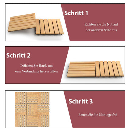 Acacia Wood Deck Tiles, 30x30 cm, Interlocking, 10-Pack