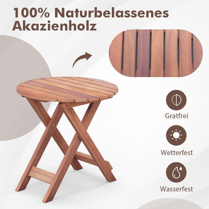 Acacia Wood Folding Side Table – Round, 46x46x45 cm
