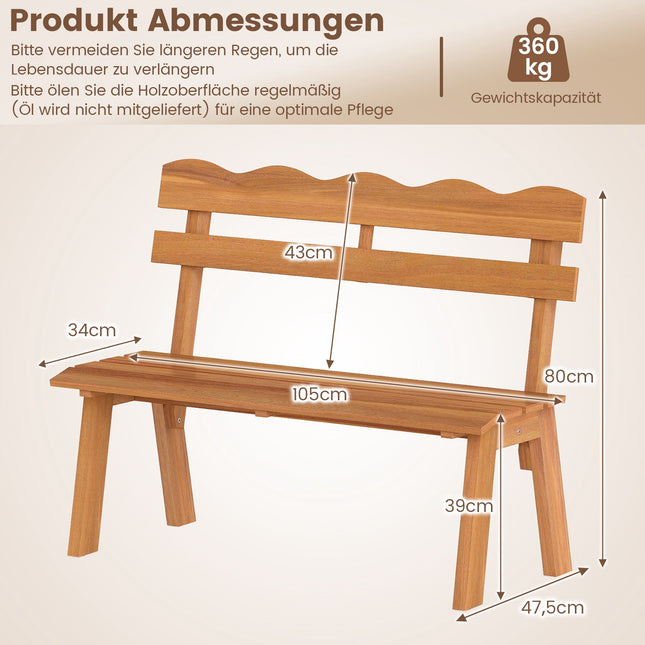 Acacia Wood Garden Bench, 2-Seater, 360kg Capacity
