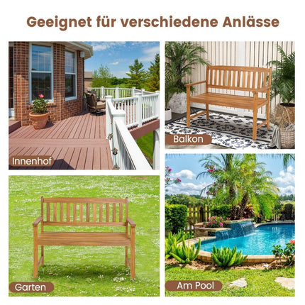 Acacia Wood Garden Bench for 2 with Armrests, 110cm