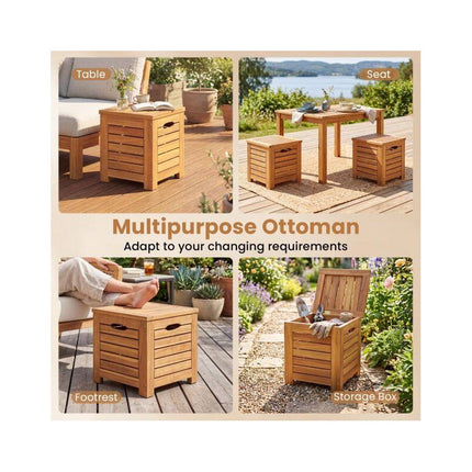 Acacia Wood Garden Bench with 3 Storage Boxes, 3 Seats, 360 kg Load Capacity