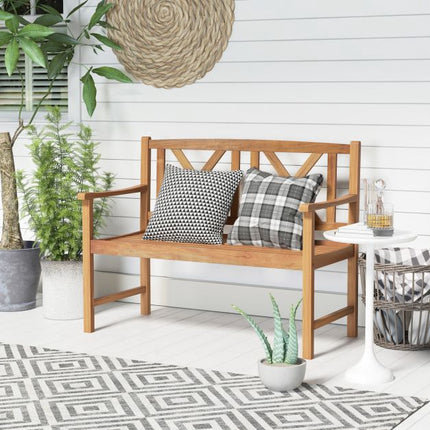Acacia Wood Outdoor Bench, 2-Person, 800 lb Capacity