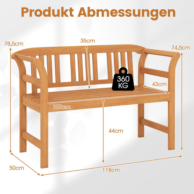 Acacia Wood Outdoor Bench, 2-Seater, 360 kg Capacity