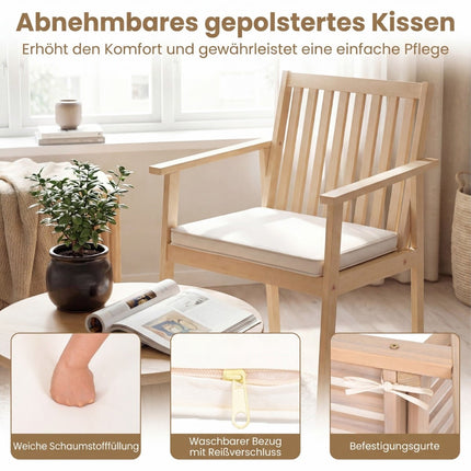 Acacia Wood Outdoor Chairs Set, Cushioned, 180kg Capacity