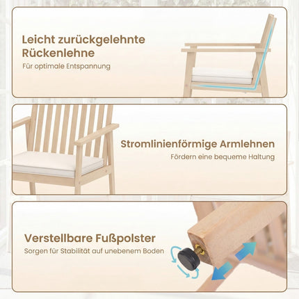 Acacia Wood Outdoor Chairs Set, Cushioned, 180kg Capacity