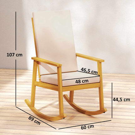 Acacia Wood Rocking Chair with Cushion, 160 kg Capacity