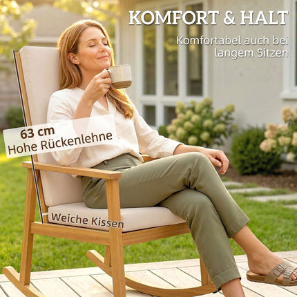 Acacia Wood Rocking Chair with Cushion, 160 kg Capacity