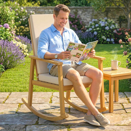Acacia Wood Rocking Chair with Cushion, 160 kg Capacity