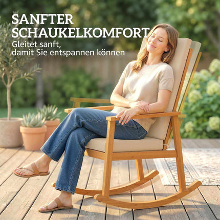 Acacia Wood Rocking Chair with Cushion, 160 kg Capacity
