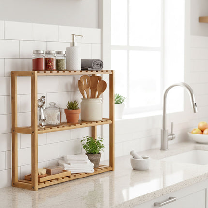 Acacia Wood Wall Shelf, 3-Tier Storage