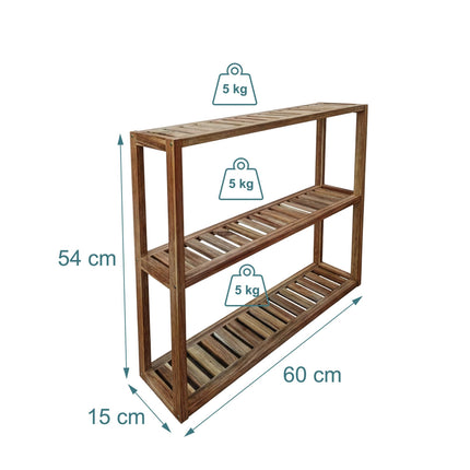 Acacia Wood Wall Shelf, 3-Tier Storage