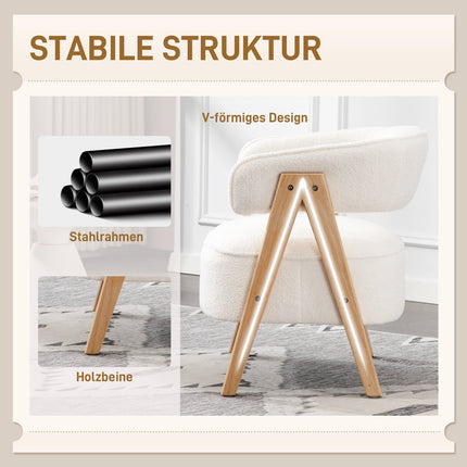 Accent Armchair, Fleece Upholstery, Wood Legs, White