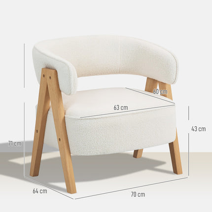 Accent Armchair, Fleece Upholstery, Wood Legs, White